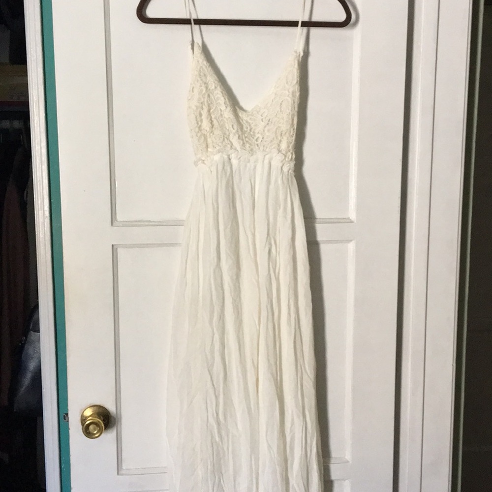 Long white dress with crochet top